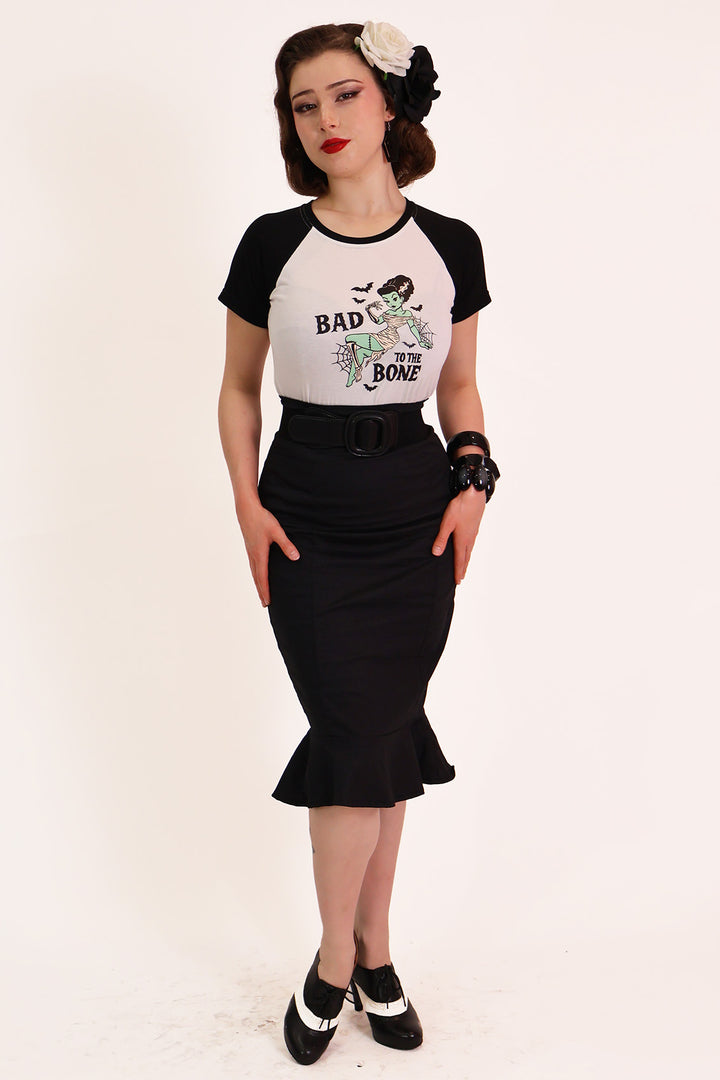 Bad to the Bone Raglan Black & White Tee Shirt