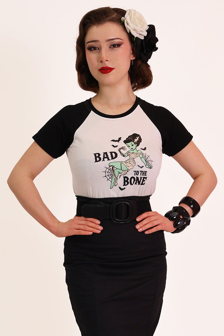 Bad to the Bone Raglan Black & White Tee Shirt
