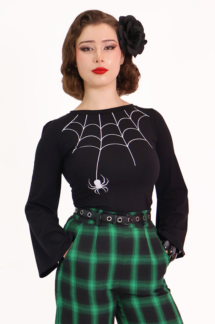 Black Tarantula Long Sleeve Spiderweb Top