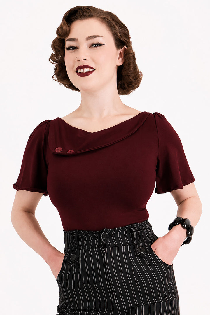 Dark Red Sass Circle Sleeve Top