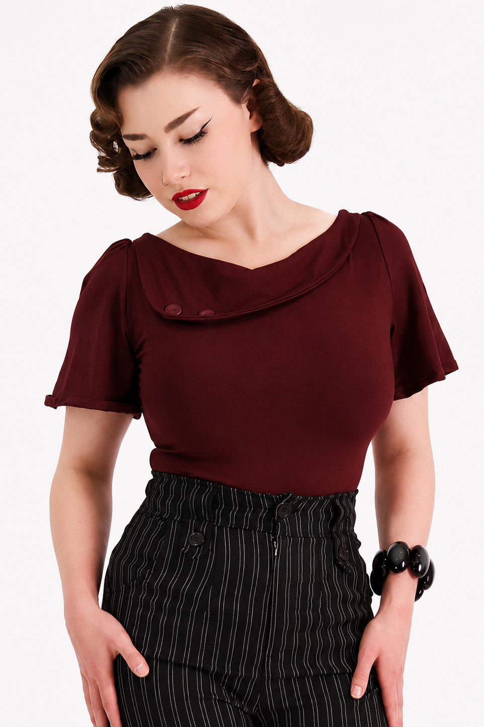 Dark Red Sass Circle Sleeve Top