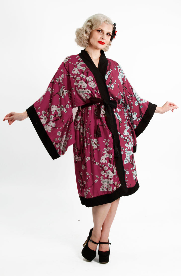 Dark Red & Black Cherry Blossom Vintage Gown