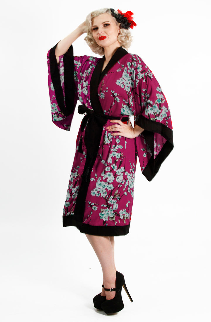 Dark Red & Black Cherry Blossom Vintage Gown