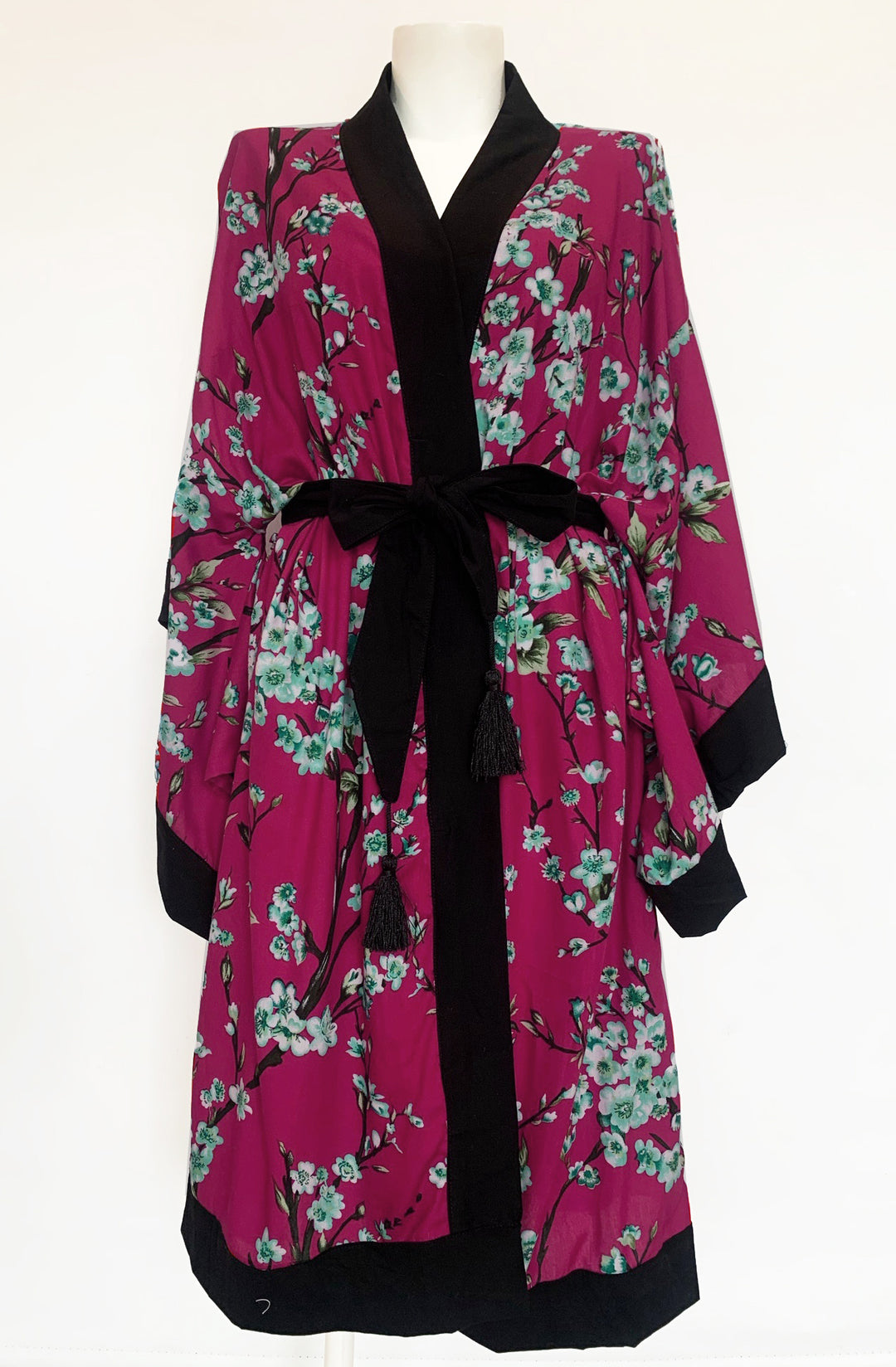 Dark Red & Black Cherry Blossom Vintage Gown