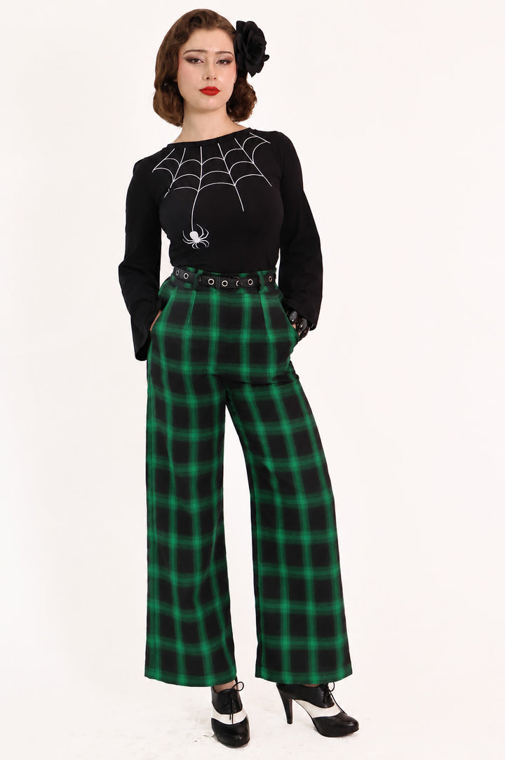 Green & Black Tartan Swing Pants