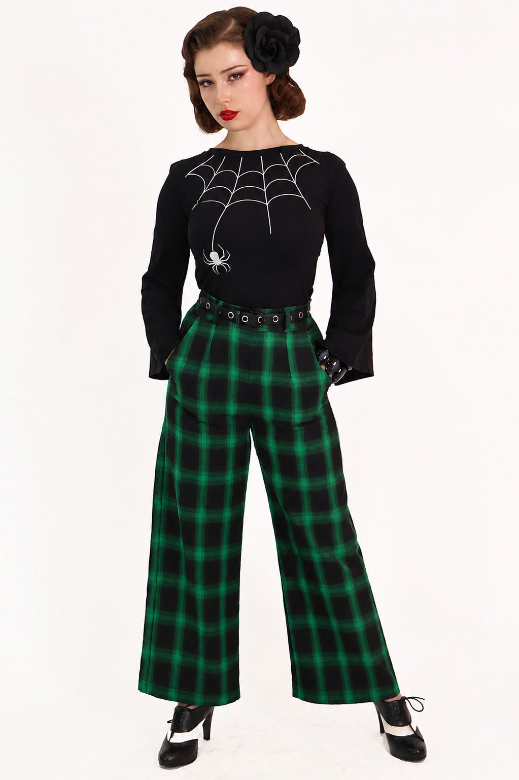 Green & Black Tartan Swing Pants