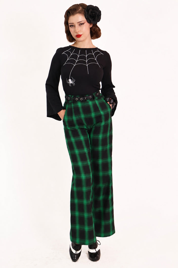 Green & Black Tartan Swing Pants