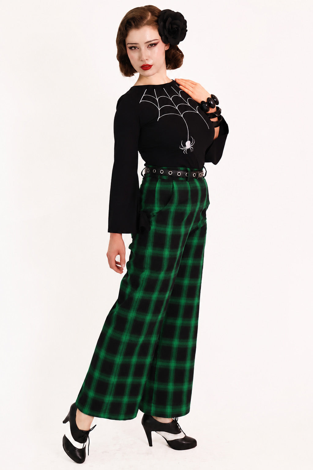 Green & Black Tartan Swing Pants
