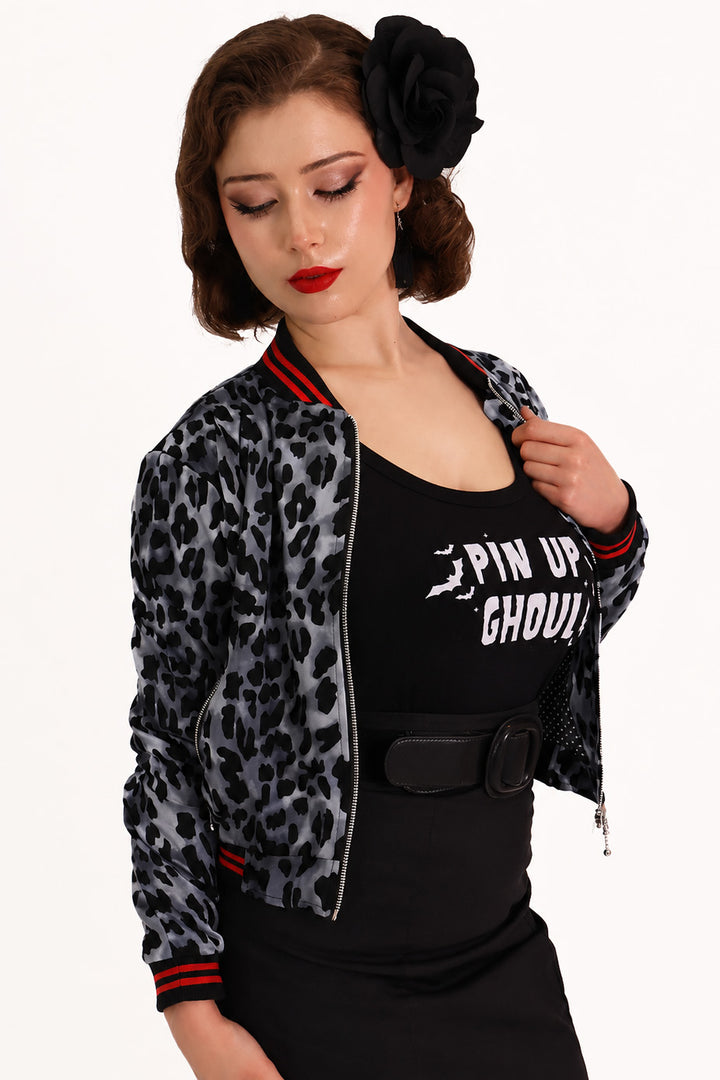Grey Leopard Bomber Jacket