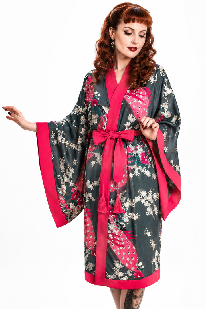 Grey & Pink Cherry Blossom Vintage Gown