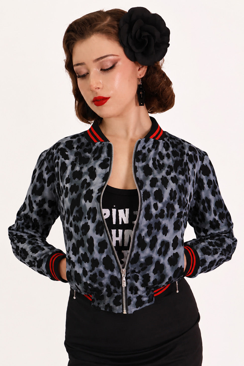 Grey Leopard Bomber Jacket