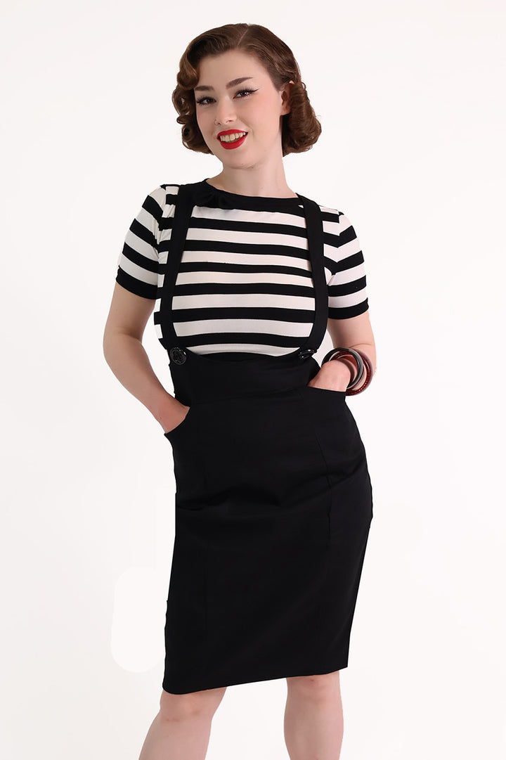 Black Retro Pencil Pinafore