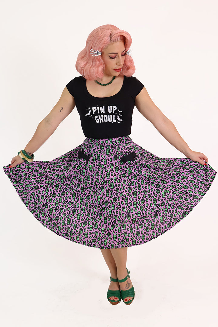 Franken-Leopard Purple & Green Swing Skirt