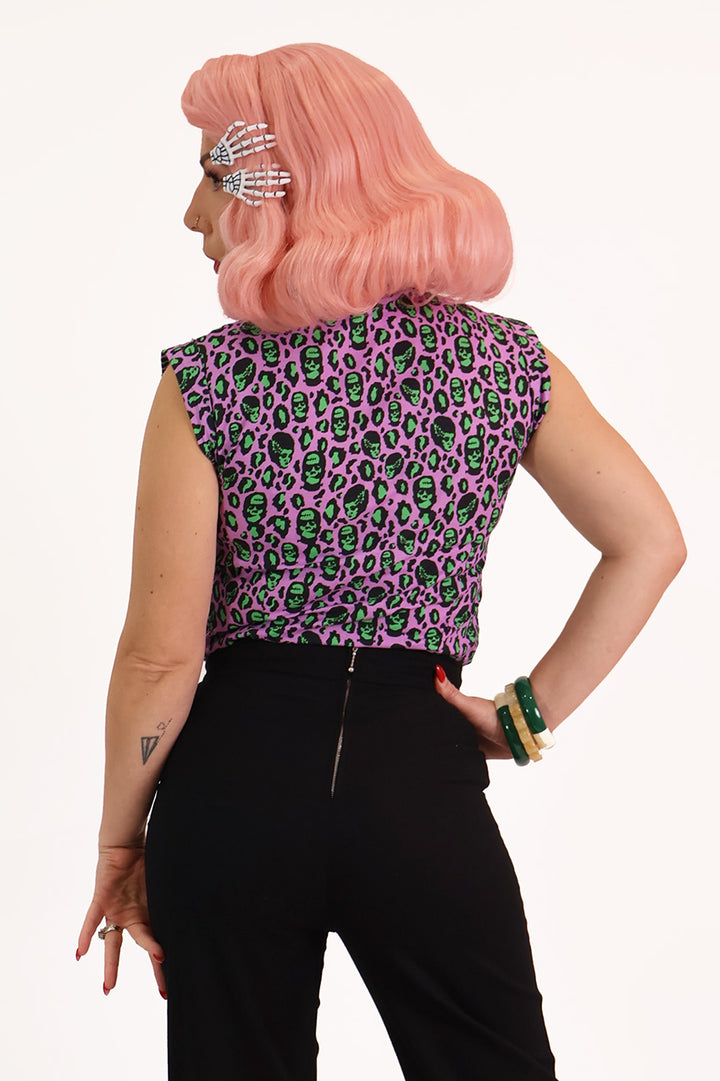 Franken-Leopard Purple and Green Printed Retro Shirt