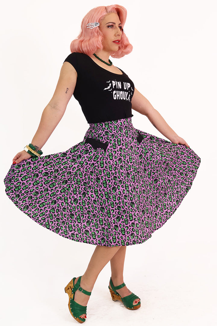 Franken-Leopard Purple & Green Swing Skirt