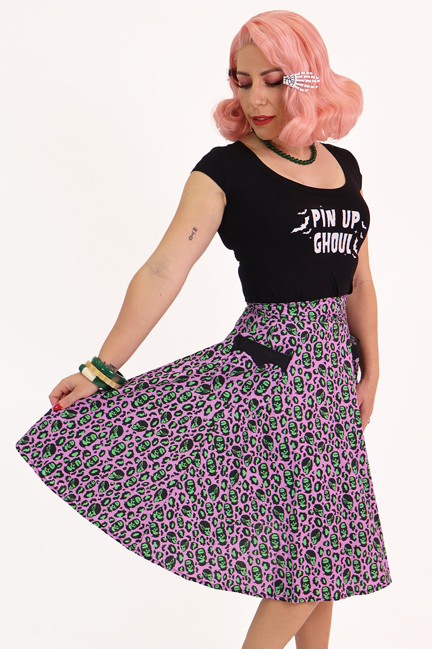 Franken-Leopard Purple & Green Swing Skirt