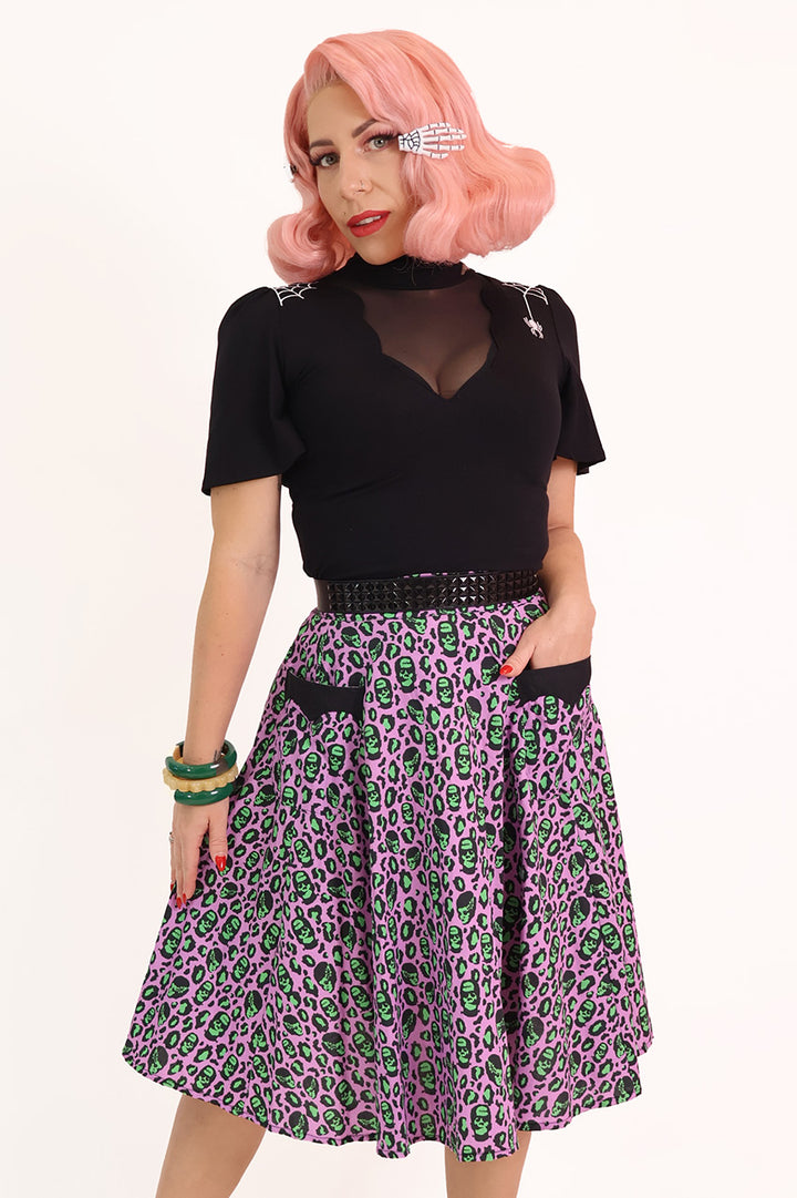 Franken-Leopard Purple & Green Swing Skirt