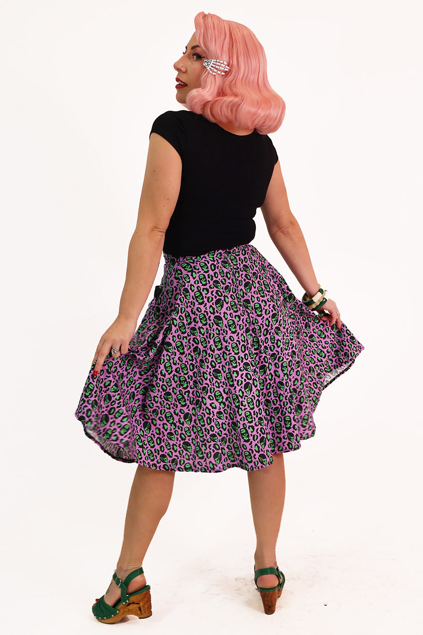 Franken-Leopard Purple & Green Swing Skirt
