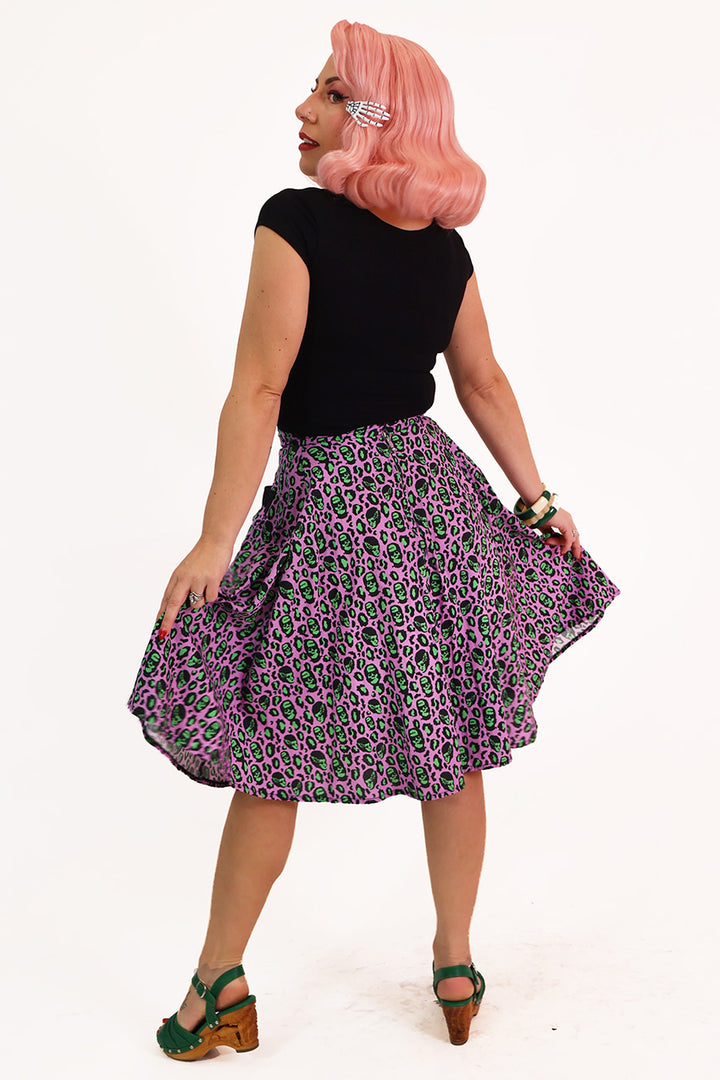 Franken-Leopard Purple & Green Swing Skirt