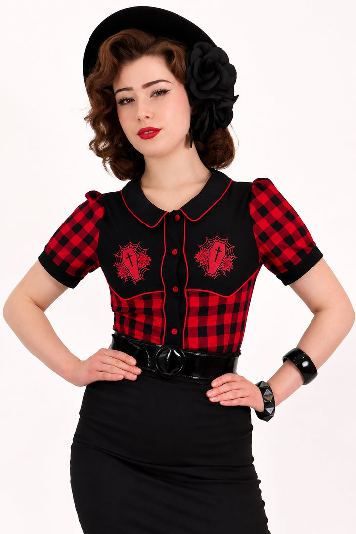 Gothic Western Shirt Black & Red Plaid