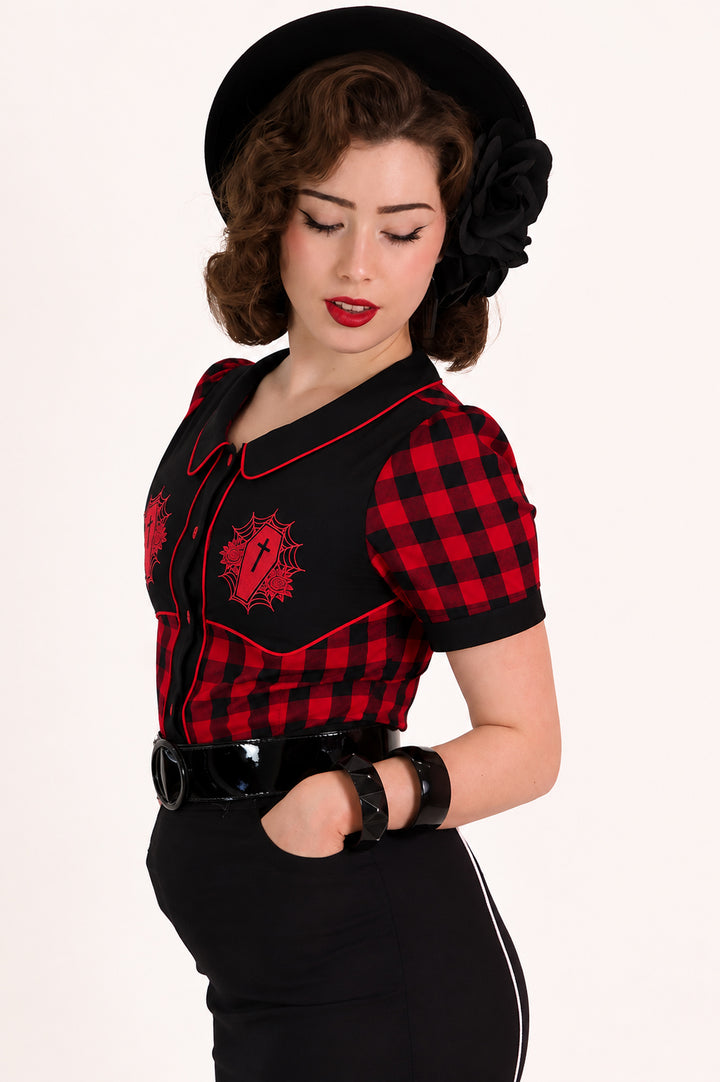 Gothic Western Shirt Black & Red Plaid