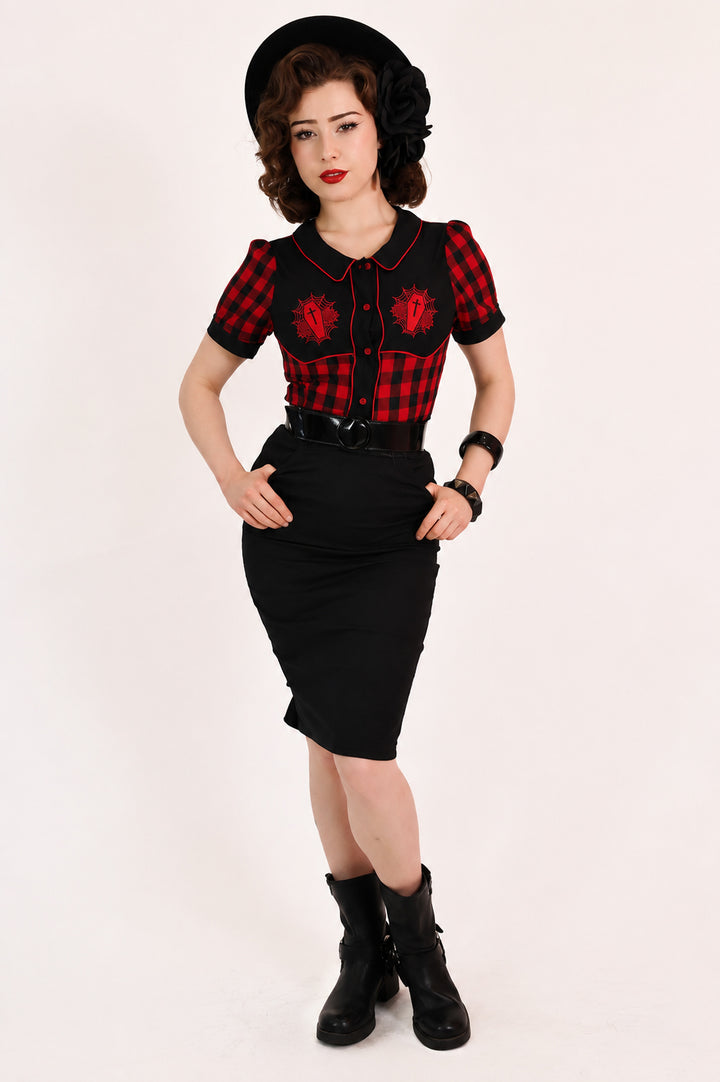 Gothic Western Shirt Black & Red Plaid