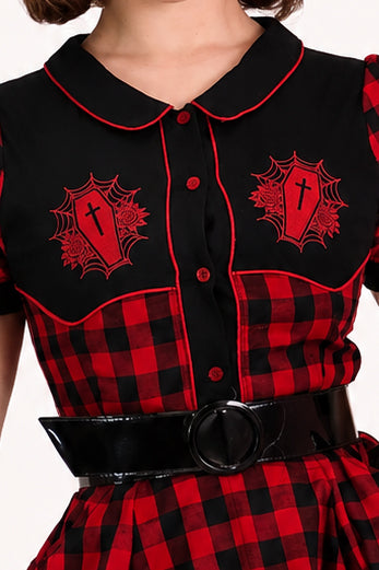 Red Plaid Gothic Western Swing Dress