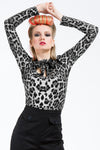 Snow Leopard Long Sleeve Pussybow Top