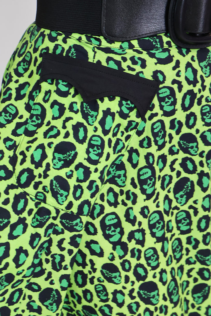 Franken-Leopard Green & Black Swing Skirt