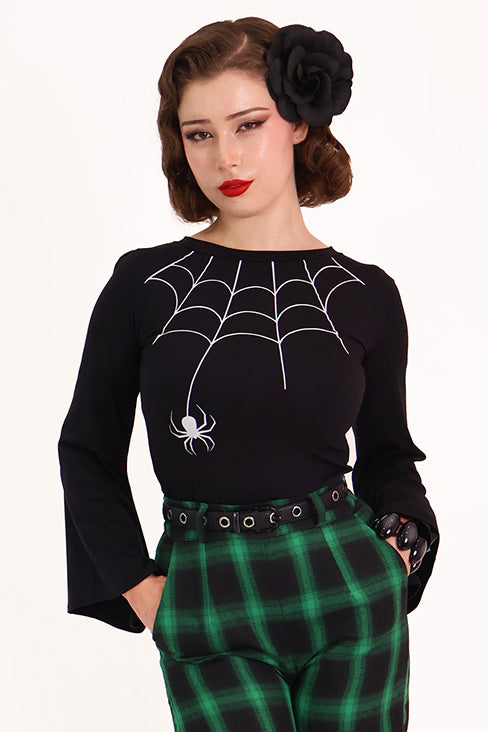 Black Tarantula Long Sleeve Spiderweb Top