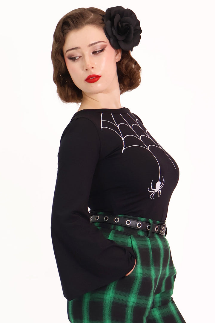 Black Tarantula Long Sleeve Spiderweb Top