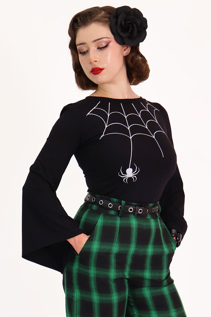 Black Tarantula Long Sleeve Spiderweb Top