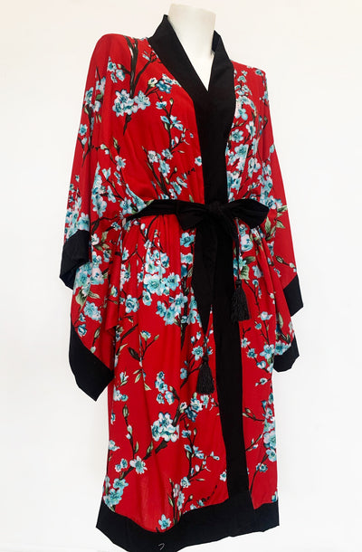 Black & Red Cherry Blossom Vintage Gown - Curvy