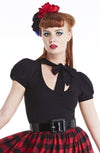 Classic black short sleeve pussybow top - Bonsai Kitten retro clothing, pin up clothing