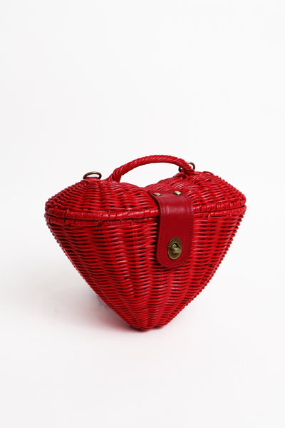 Red Rattan Heart Handbag