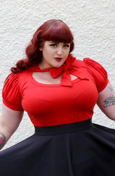 Retro red pussybow top Curvy
