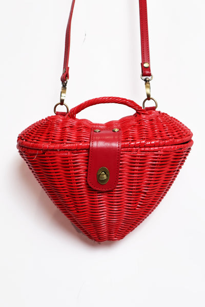 Red Rattan Heart Handbag