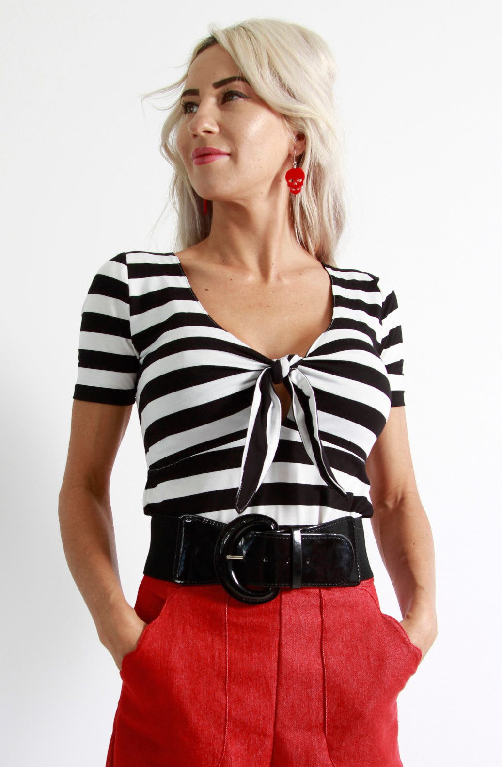Black Stripe Audrey Tie Top