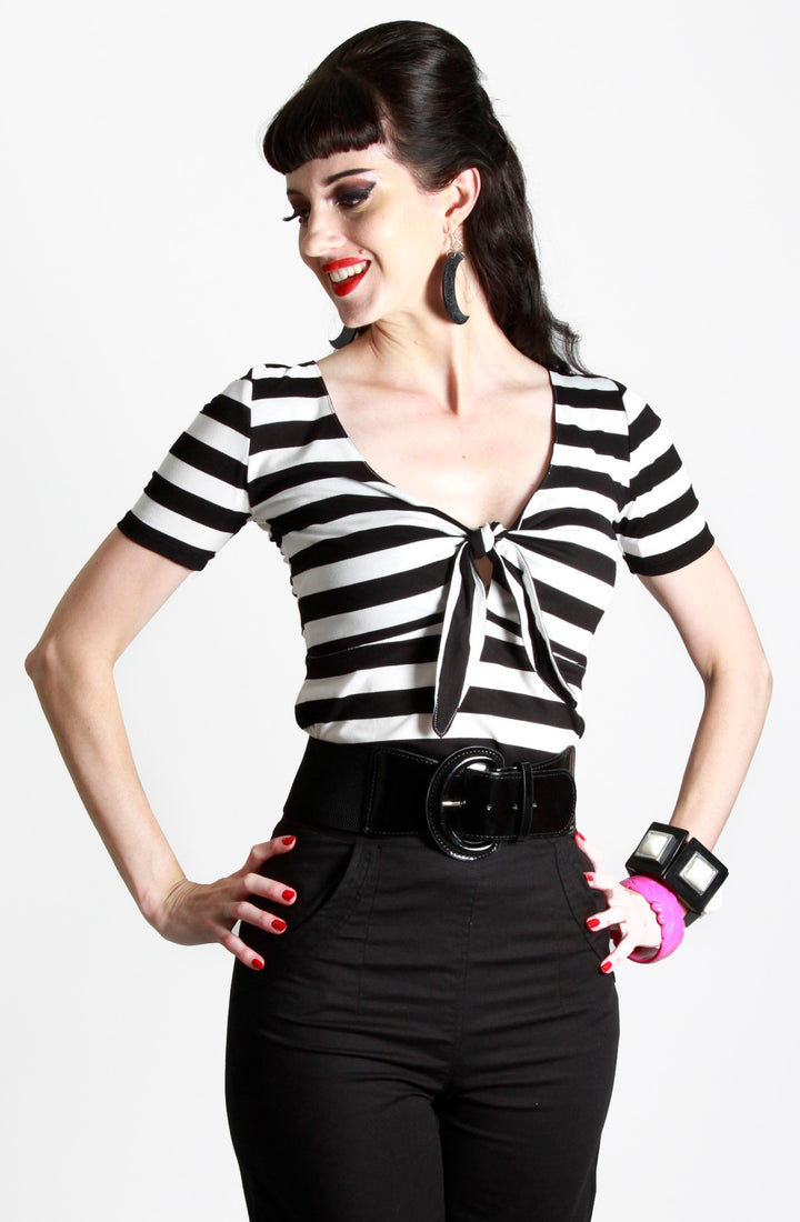 Black Stripe Audrey Tie Top