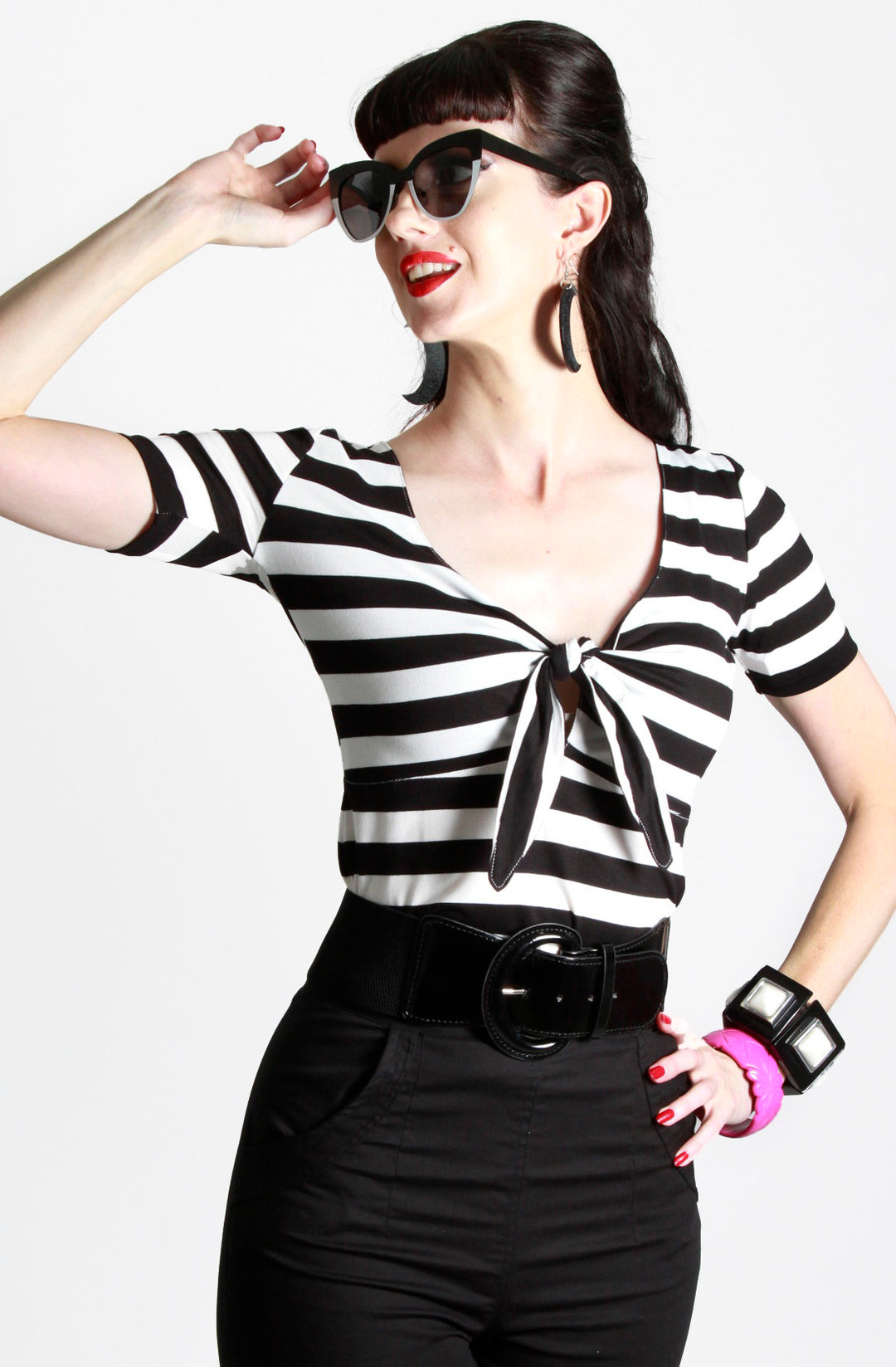 Black Stripe Audrey Tie Top