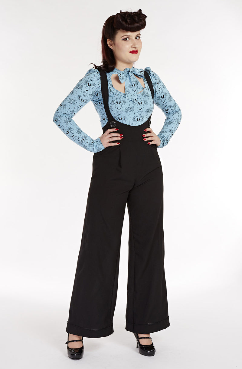 Unique Vintage Black Wide Leg Rochelle Suspender Pants  eBay